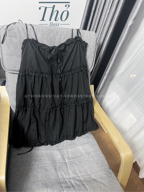 D24 - Đầm Bigsize Đen Dáng Xòe Cột Dây