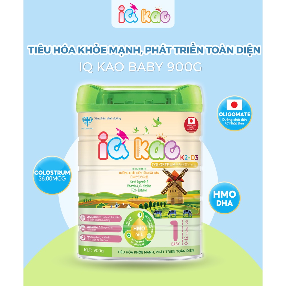 Combo Sữa bột IQ KAO Baby giúp bé ăn ngon tiêu hóa tốt tăng cân khỏe mạnh hộp 900g