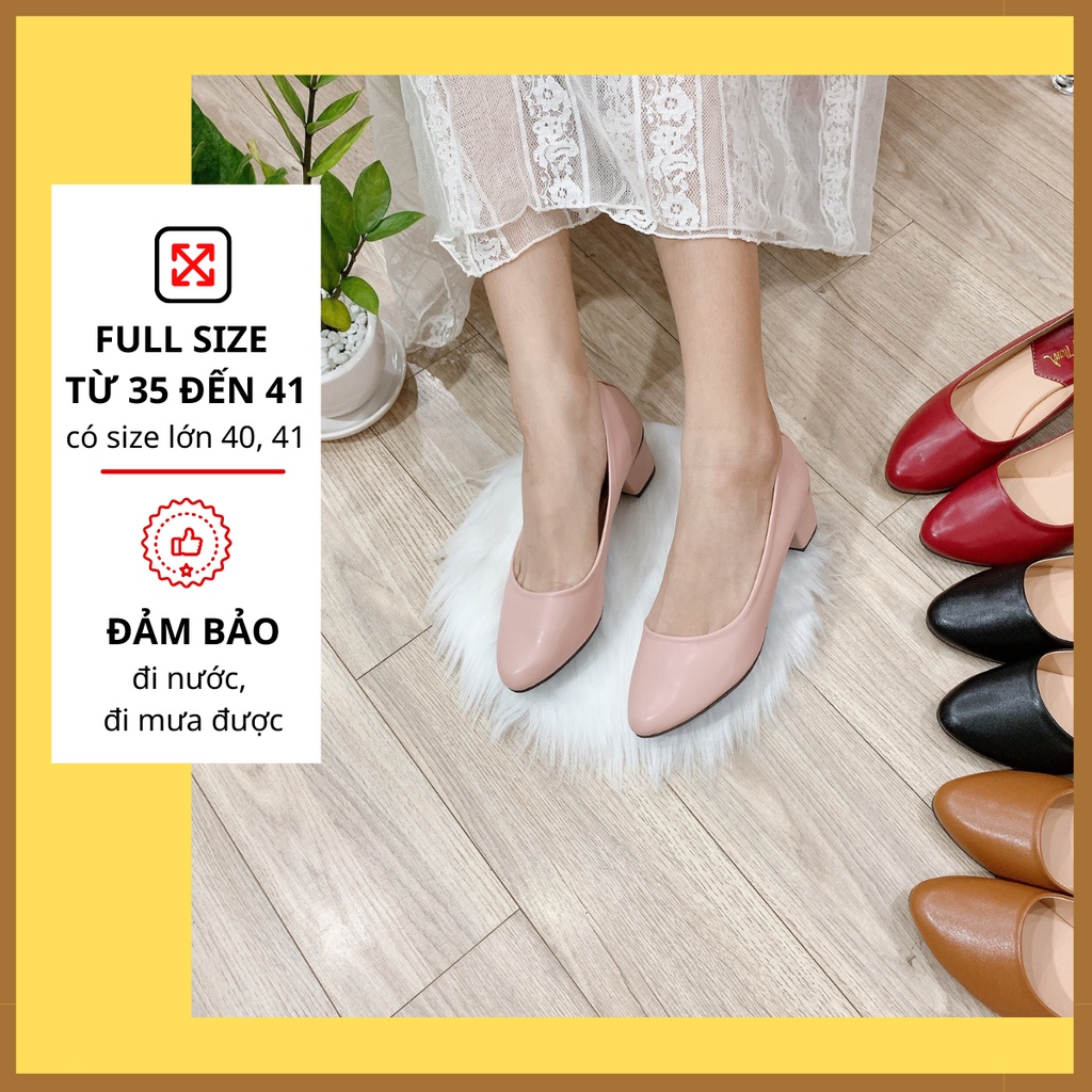 [Có bigsize 40-41] Giày Cao Gót, Giày Nữ Gót Vuông 3 Phân Bít Mũi Xinh Xắn. Giày Hoàng Thanh G2 Hồng