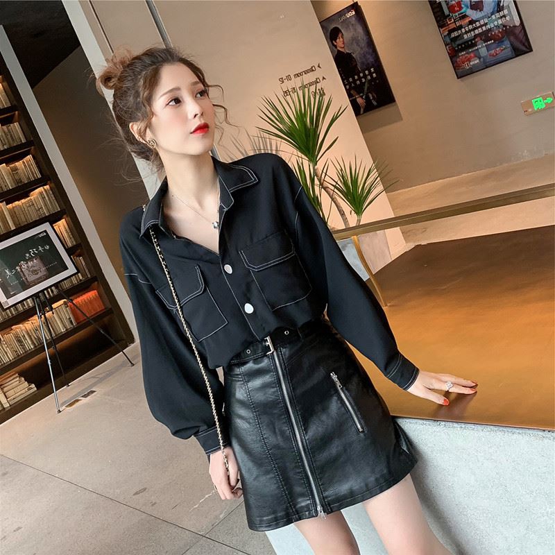 Áo Sơ Mi Chiffon Tay Dài Cổ Polo Màu Đen Phong Cách Sang Trọng Dành Cho Nữ