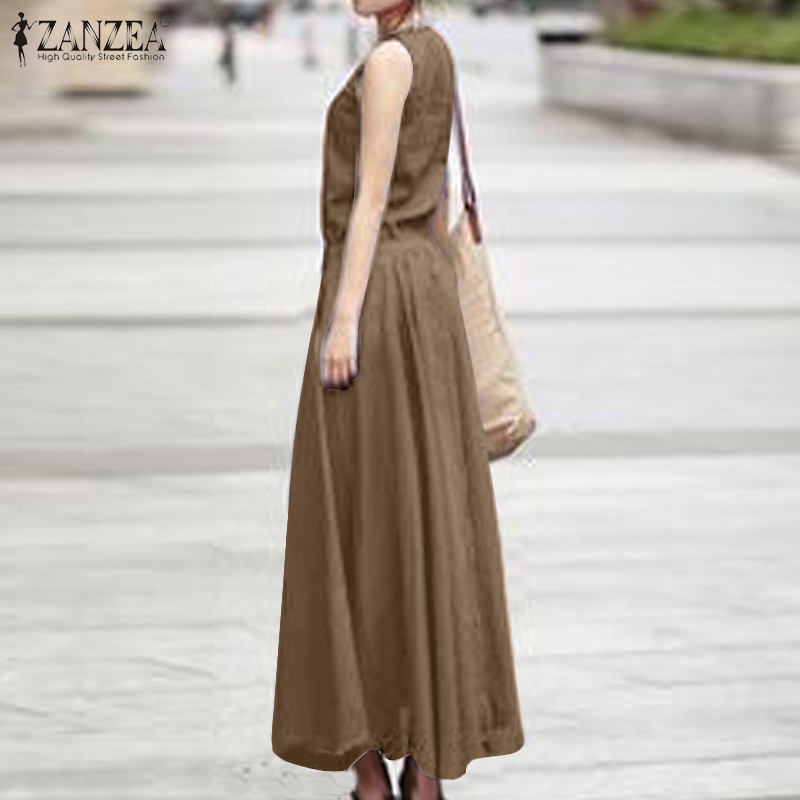 Zanzea Đầm Maxi Nữ Cộc Tay Cổ Tròn Thời Trang Châu Âu