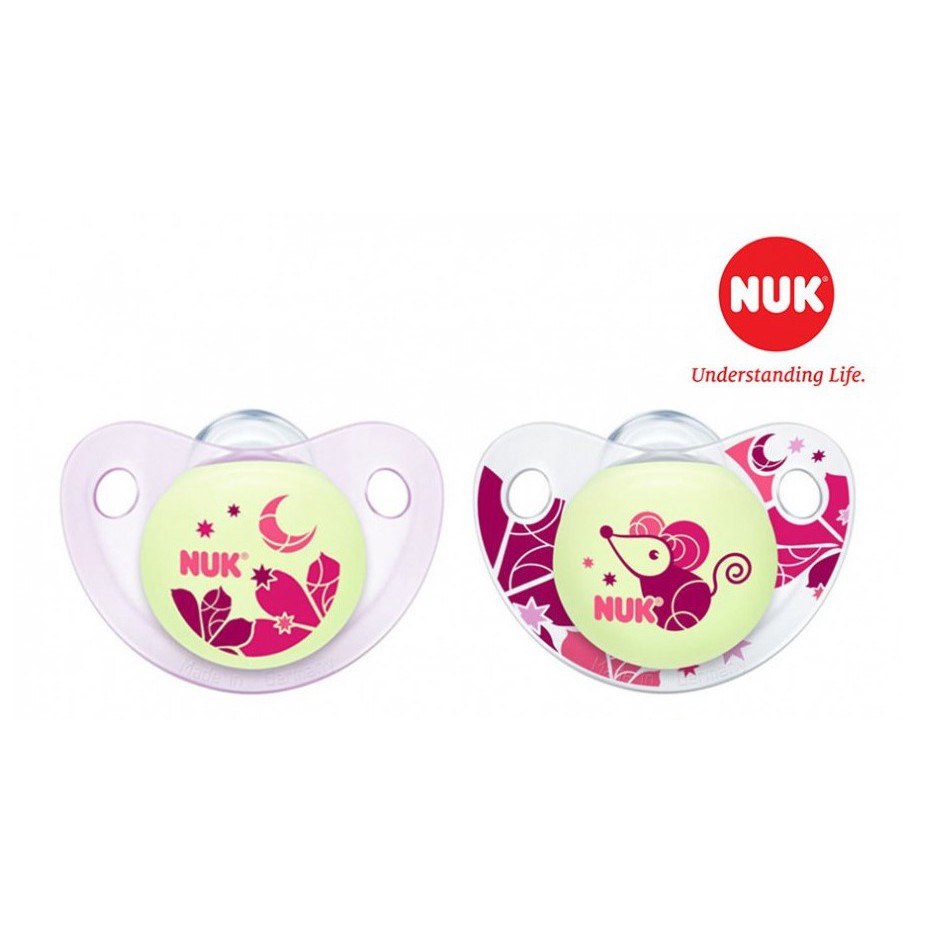 BỘ 2 TI NGẬM SILICONE NUK NIGHT/DAY 6 - 18 THÁNG TUỔI