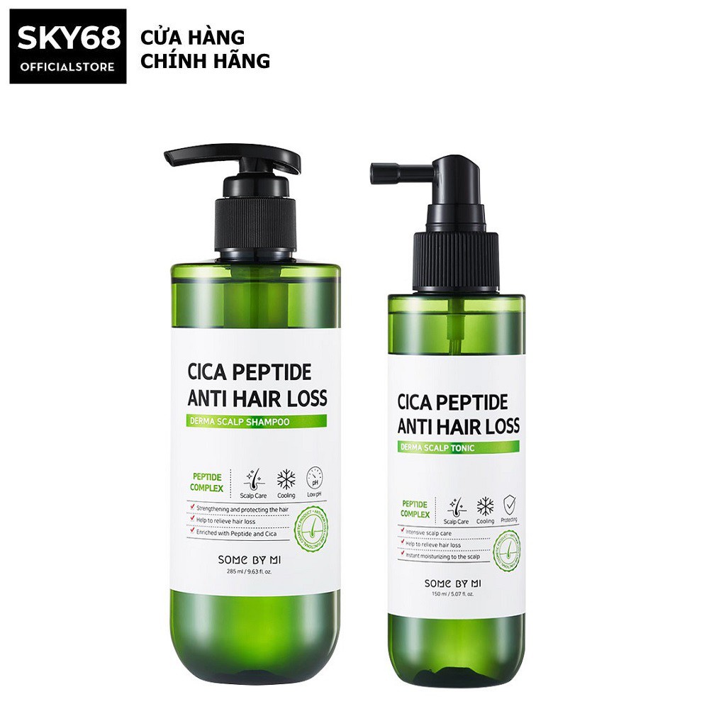 Combo 2 sản phẩm ngăn ngừa rụng tóc Some By Mi Cica Peptide Anti-Hair Loss Derma Scalp (Dầu gội 285ml + Xịt dưỡng 150ml)