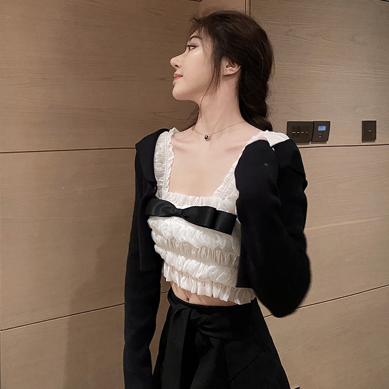 White small camisole female outer wear summer beautiful back bottoming bow short top