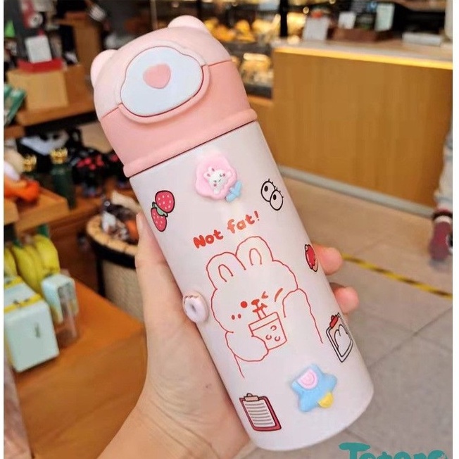 Bình inox giữ nhiệt nắp tai Gấu Pastel