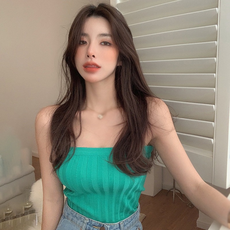 Áo Croptop Dệt Kim Tay Ngắn Màu Sắc Thanh Lịch