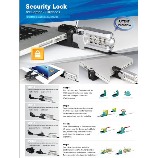 Khóa mã Laptop , khóa Ipad Security Lock C 9812