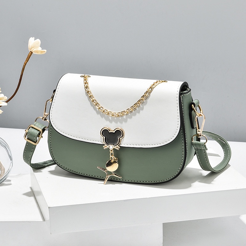 Túi Đeo Vai Hình Tròn Cỡ Nhỏ Màu Sắc Tương Phản Thiết Kế Đơn Giản Thời Trang Cho Nữ