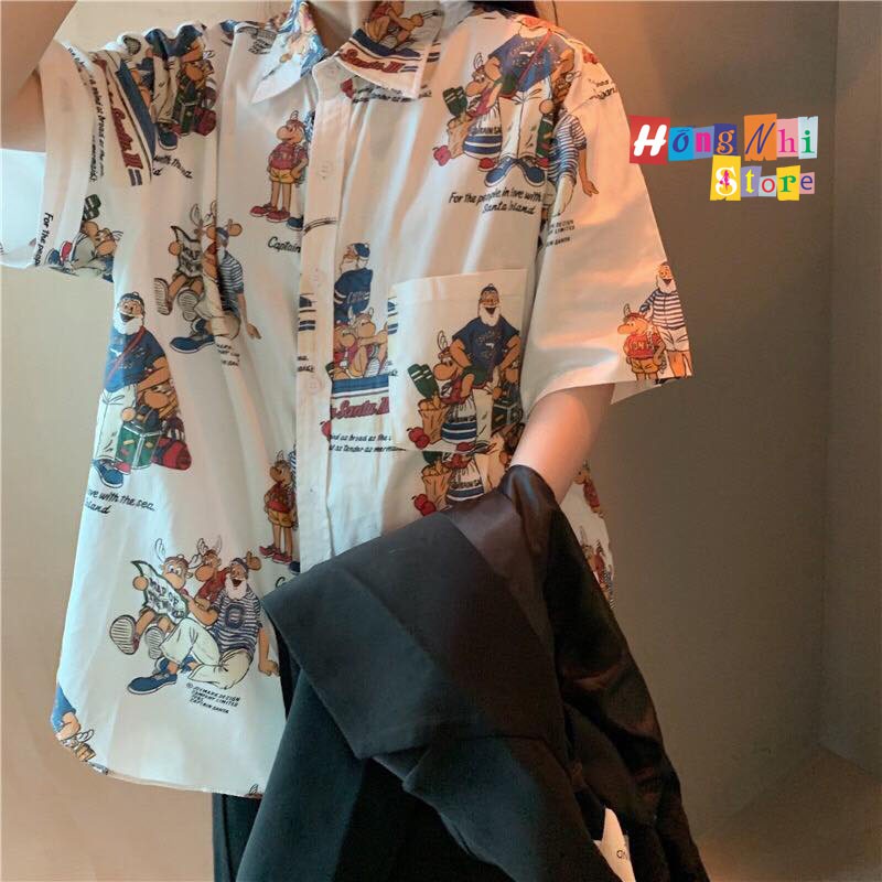 Áo Sơ Mi Hoạ Tiết Tay Lỡ Dáng Rộng, Sơ Mi Đi Biển, Sơ Mi Hoạt Hình Tay Lửng Unisex - MM | BigBuy360 - bigbuy360.vn
