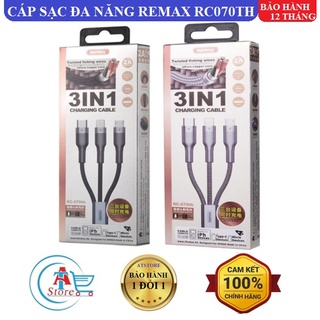 Cáp sạc đa năng 3 đầu remax rc 070th 3 in 1 chính hãng - lighning - typec - microusb