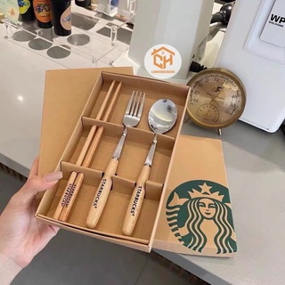 Bộ Muỗng Đũa Nĩa Kèm Hộp Starbuck Sang Xịn Cam Homeware
