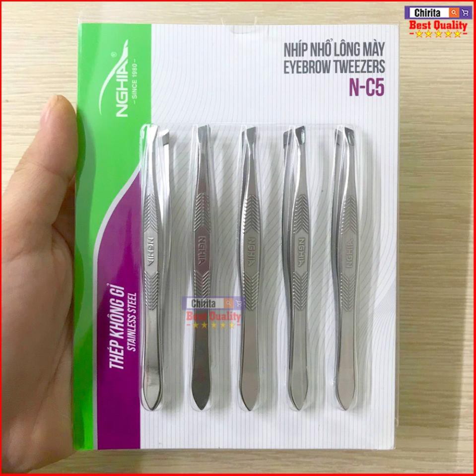 Bộ Vỉ 5 Nhíp Nhổ Lông Mày Chất Liệu INOX N-C5 LOẠI XỊN - Chính Hiệu Nghĩa
