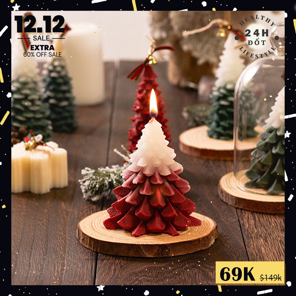 Nến Thơm Cây Thông Noel Mẫu Nhỏ Quà Tặng Giáng Sinh/Sinh Nhật - Mùi Hương Giáng Sinh [TẶNG KÈM ĐẾ GỖ]