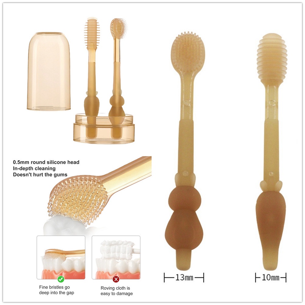 Set 2 bàn chải đánh răng bằng silicone chất lượng cao dành cho trẻ nhỏ