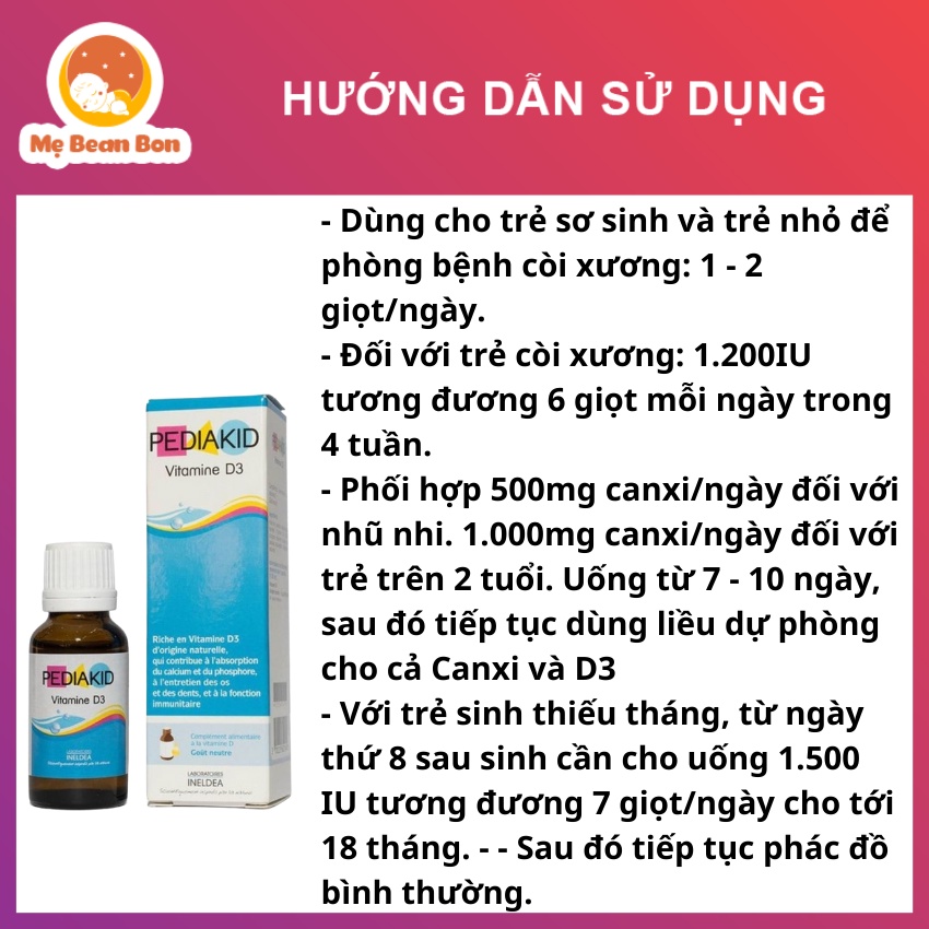 Vitamin D3 Pediakid Pháp 20ml dạng giọt hấp thụ canxi phát triển xương răng cho bé từ sơ sinh - mẹ bean bon