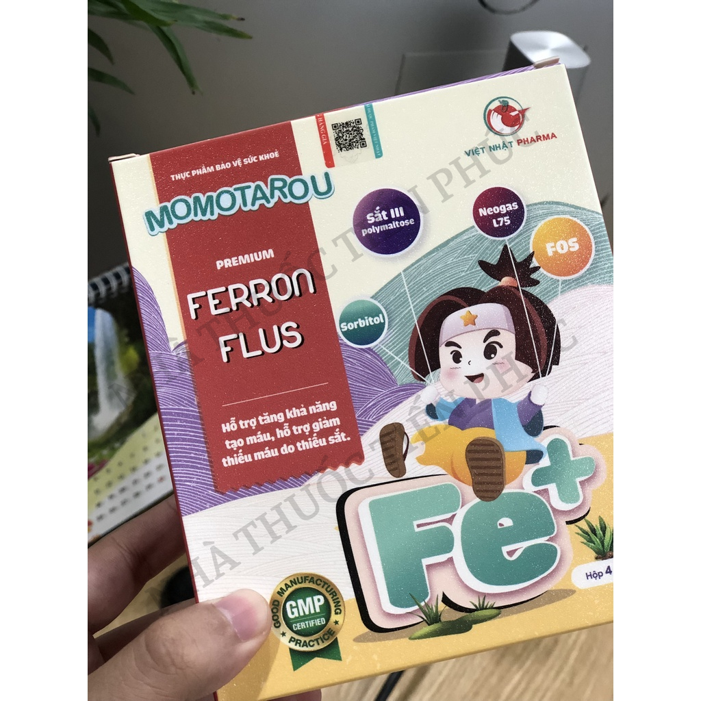 Siro Momotarou Premium Ferron Plus - Hỗ trợ tăng khả năng tạo máu, giảm thiếu máu do thiếu sắt Hộp 20 ống x 10ml