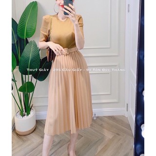Chân váy xếp li kèm đai ( vải lì )