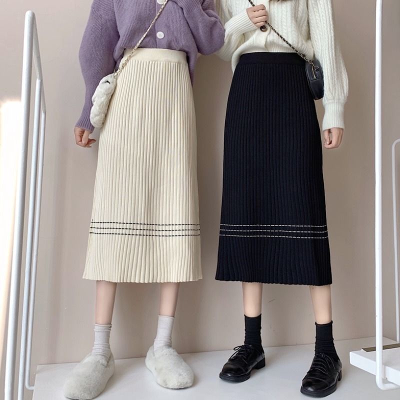 Chân váy len chữ A lưng cao đàn hồi thời trang mùa đông dành cho nữ