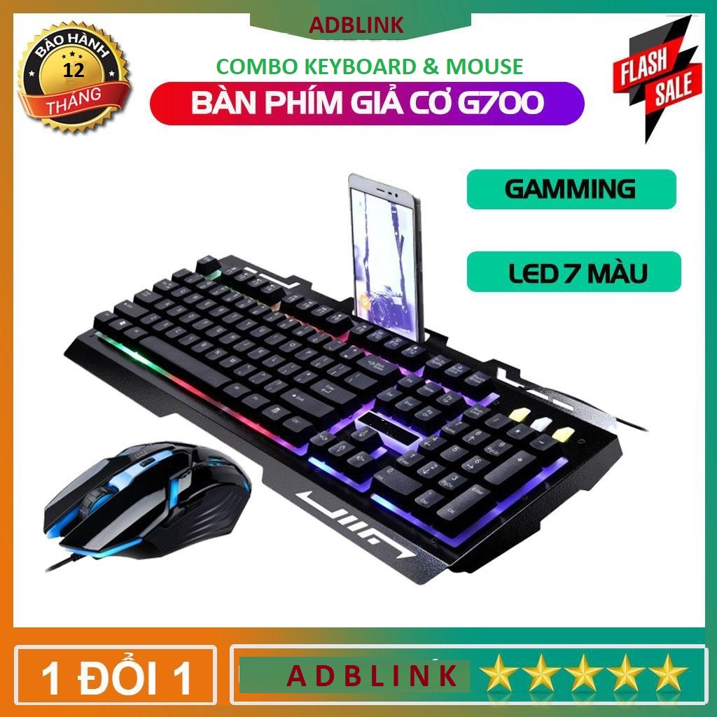 Bộ Bàn Phím và Chuột Ốp Kim Loại G700 ADBLink Có Dây, Chuyên Game , giả cơ, có khe để điện thoại (màu đen )