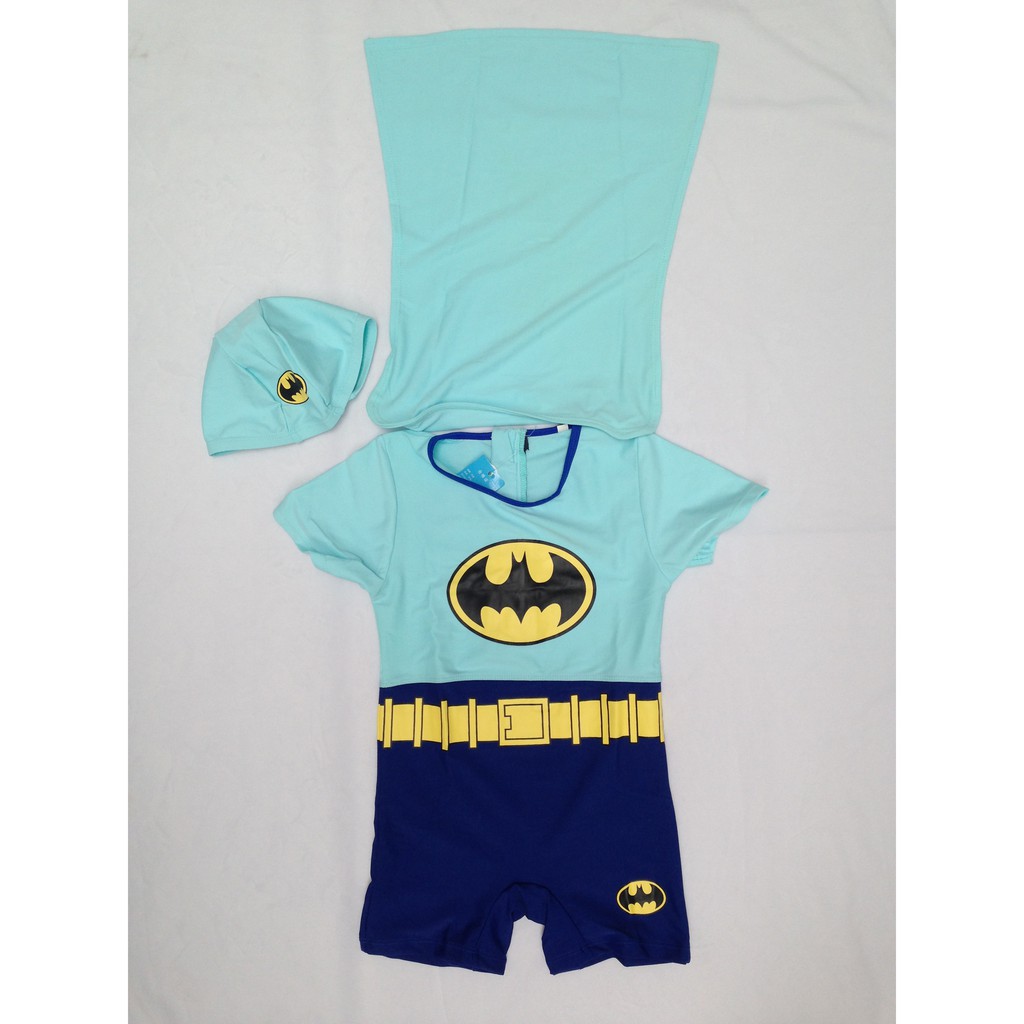 Bộ bơi liền thân kèm mũ kiểu siêu anh hùng Batman cho bé trai 2-8 tuổi
