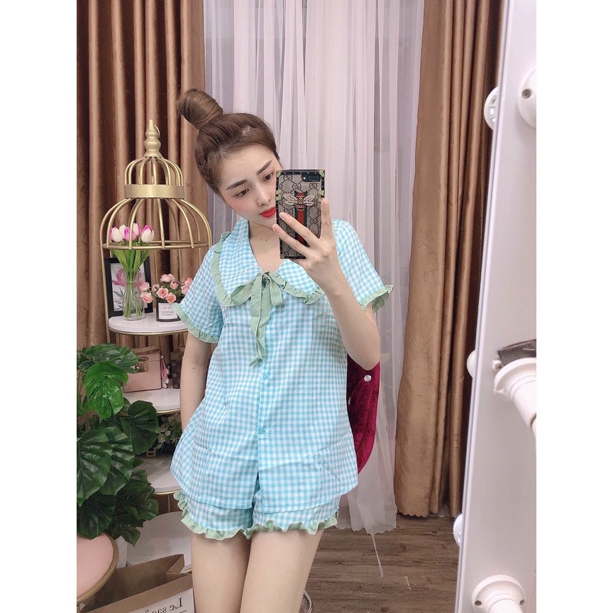 ĐỒ BỘ TIỂU THƯ CỘC ĐÙI NHIỀU MÀU THUN POLY MỀM MỊN, HỌA TIẾT CARO CAM KẾT GIAO ĐÚNG MẪU