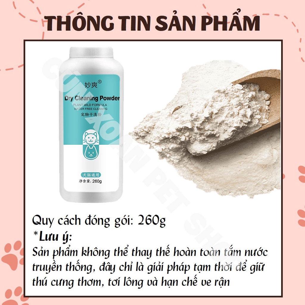 Phấn tắm khô dưỡng lông khử mùi Dry Cleaning Powder cho chó mèo (hộp 260g)