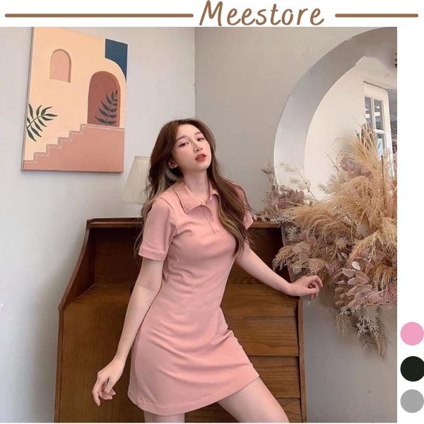 Váy Polo Trơn Nữ🌸Đầm Polo Dáng Ôm Body Ngắn Tay Thun Cotton Co Giãn 4 Chiều