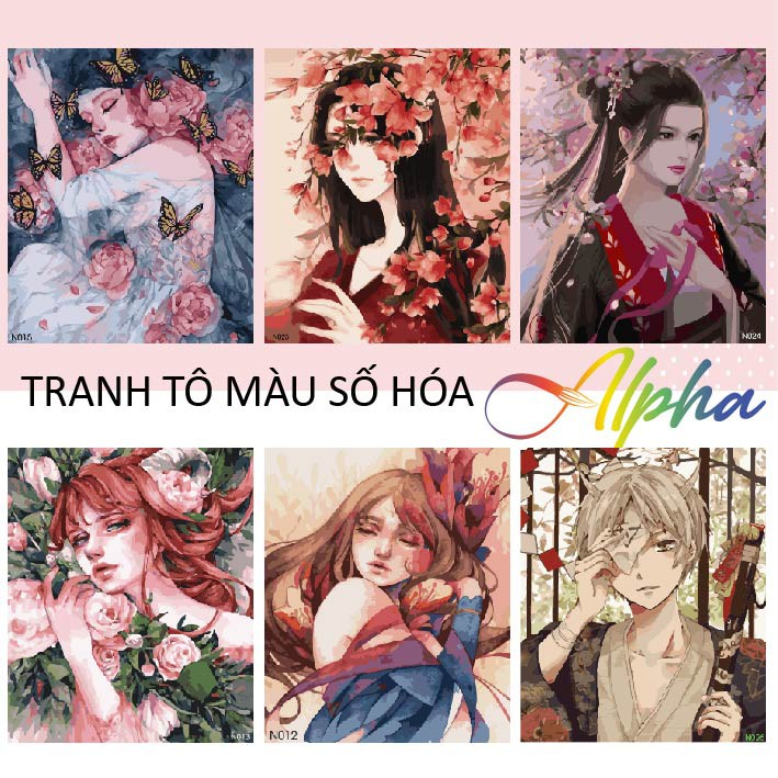 Tranh tô màu số hóa nàng thơ các mẫu căng khung  Kích thước 40-50