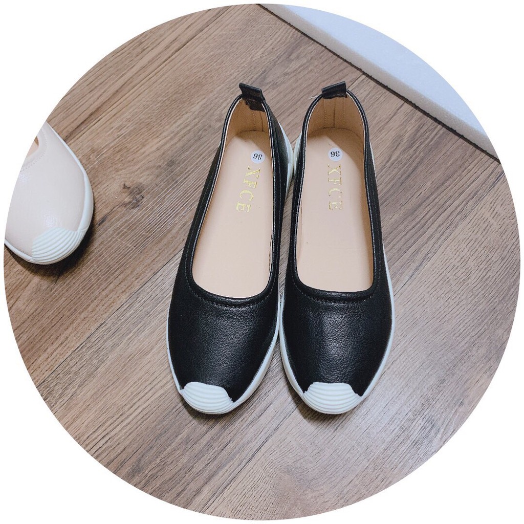 Giày slip on nữ, giày nữ slip on thời trang da cực mềm 2 màu đen và kem cực đẹp