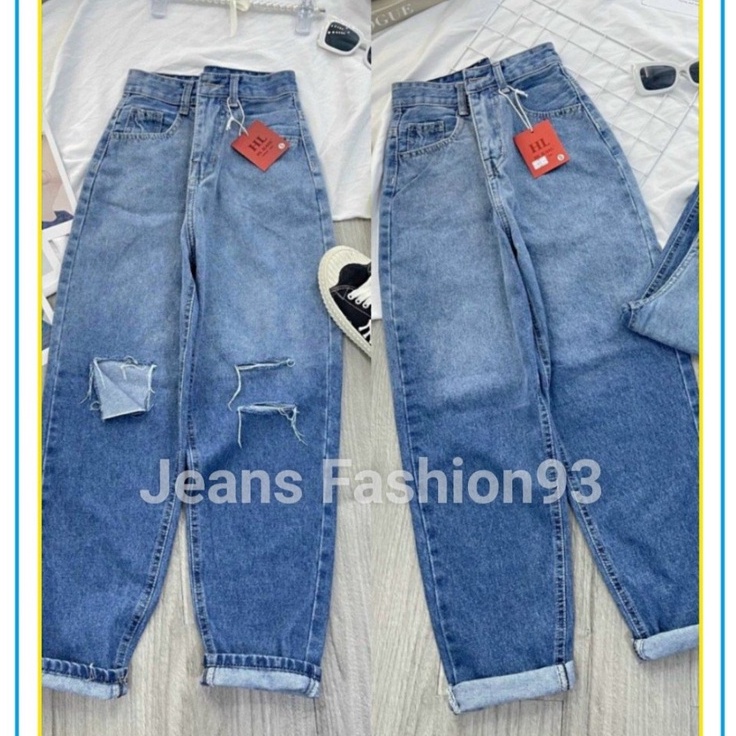 Quần jean baggy nữ xanh loang - Quần bò nữ cạp cao chuẩn fom