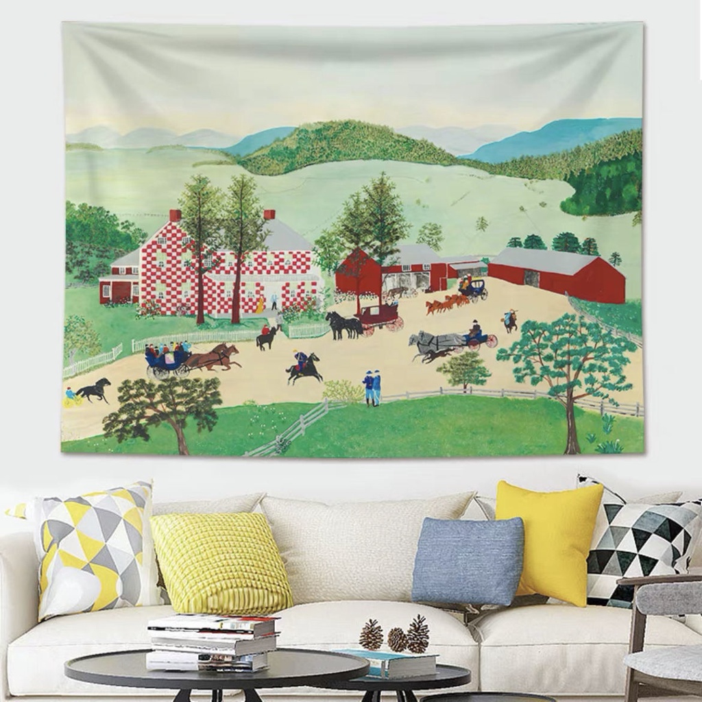 Tấm Thảm Canvas Treo Tường In Hình Tranh Sơn Dầu Phong Cách Đồng Quê Mỹ