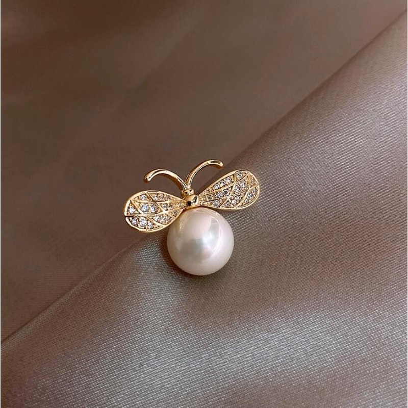 Ghim Cài Áo Hình Chú Ong Đính Ngọc Trai Chống Chói Phong Cách Vintage Dành Cho Nữ