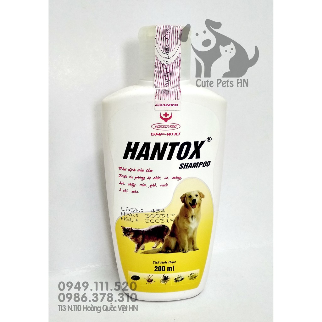  Sữa tắm Hantox Shampoo 200ml trị bọ, ve rận, côn trùng cho thú cưng - CutePets