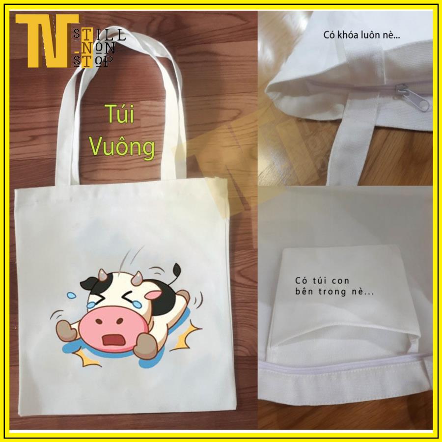 TÚI VẢI, TÚI TOTE ĐEO VAI ULZZANG HÌNH BÒ SỮA , CHẤT VÃI CANVAS XUONGMAITNT - BS03