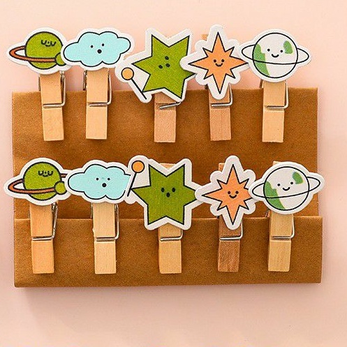 Set 10 kẹp gỗ trang trí kèm 1.5m dây - UniLabel