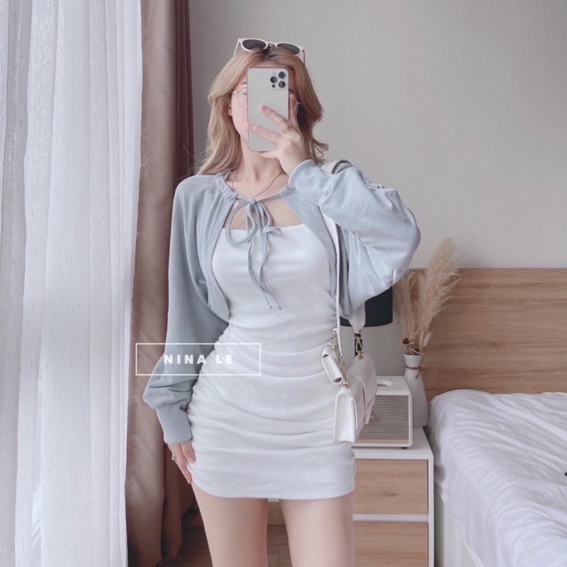 SET ĐẦM 2S TRẮNG BODY KHOÁC CROP XANH