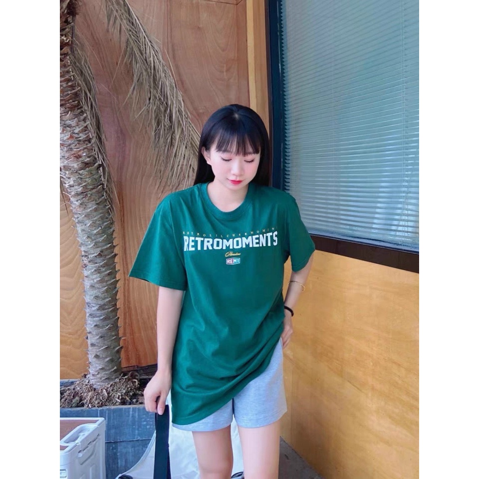 Áo Thun Xanh Rêu Chữ Áo Thun Tay Lỡ Form Rộng Unisex 38-65kg Nam Nữ Phong Cách Ullzang