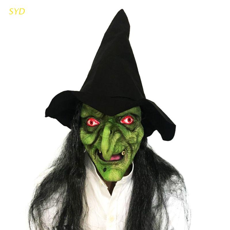 Mặt nạ phù thủy tóc dài hóa trang Halloween đáng sợ