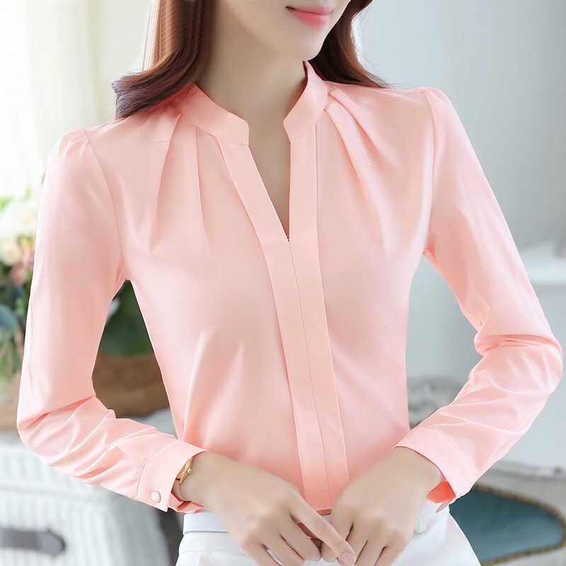 (Top bán chaỵ )Áo kiểu nữ tay dài hàn quốc dành cho nàng công sở - style dịu dàng nữ tính - chất liệu mềm mại / có 5 màu