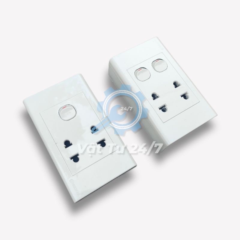 Ổ cắm 1 công tắc 2 lỗ cắm, 2 công tắc 2 ổ cắm ốp nổi gắn tường Sino Vanlock S18 bao gồm kèm đế nổi