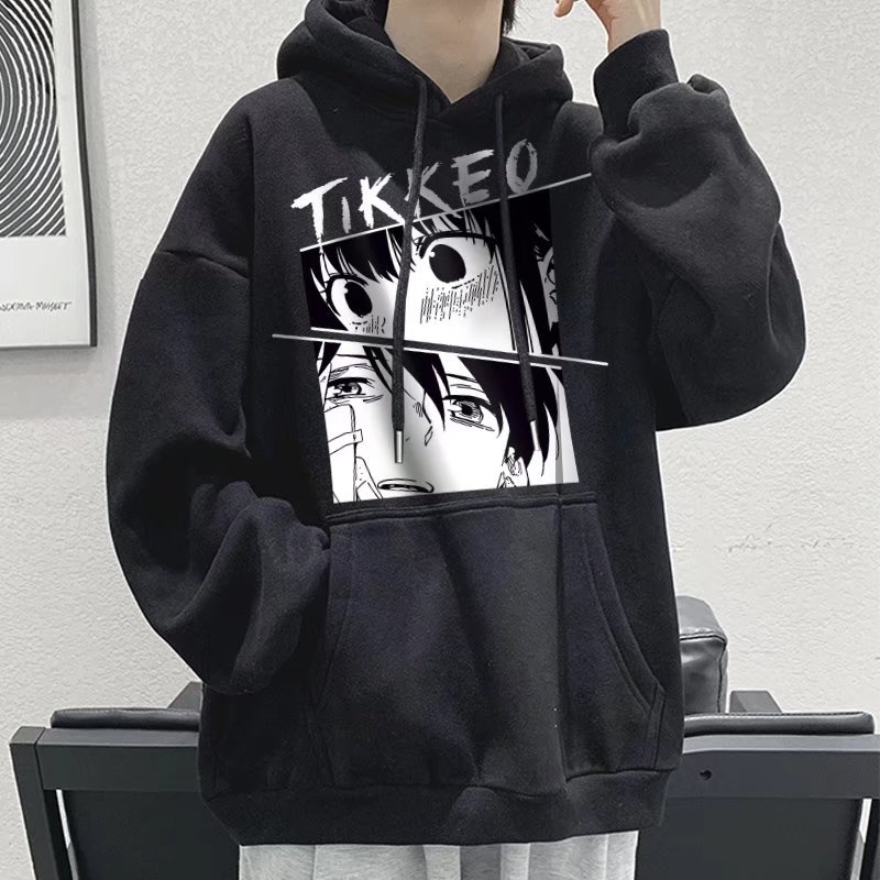 Áo hoodie tay dài dáng rộng in họa tiết hoạt hình phong cách hiphop thời trang đường phố cỡ lớn M-8XL cho nam