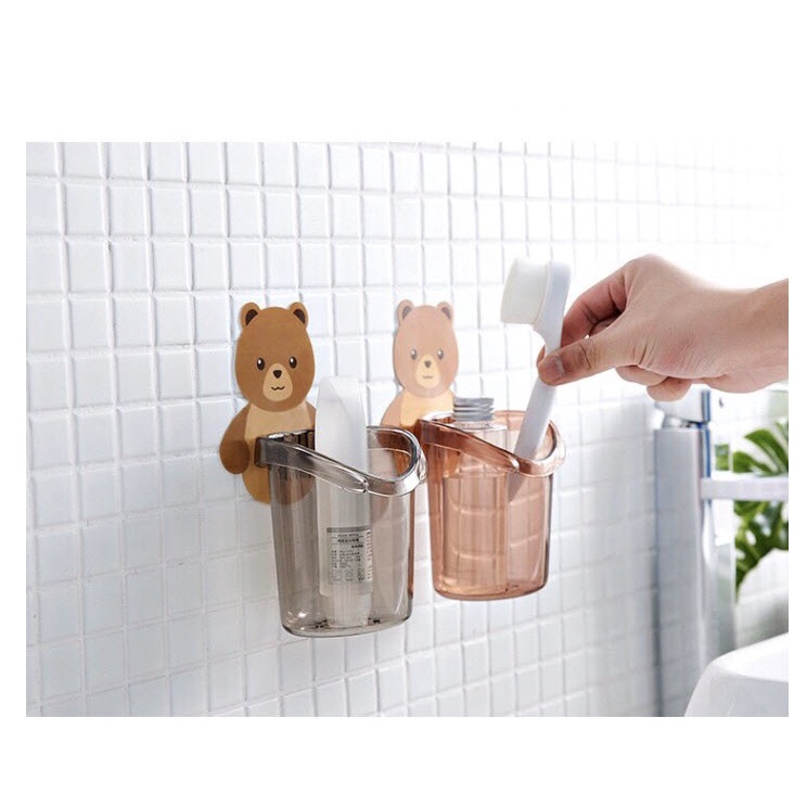 [Hcm] Cốc Dán Tường Nhà Tắm Hình Gấu Nâu Dễ Thương - Đựng Bàn Chải Đánh Răng, Dụng Cụ Nhà Tắm