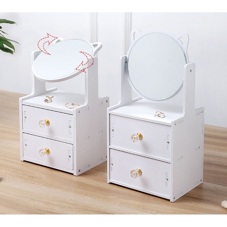 (FREE SHIP) Bàn Trang Điểm Mini 2 Tầng Có Gương Mèo Hello Kitty Để Phòng Ngủ - Nhỏ Gọn Đựng Mỹ Phẩm (Hàng loại 1)