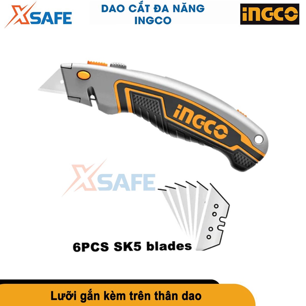Dao cắt rọc đa năng INGCO HUK6128 lưỡi SK5, kích thước lưỡi dao 61x19mm, kèm theo 5 lưỡi [CHÍNH HÃNG][XSAFE]