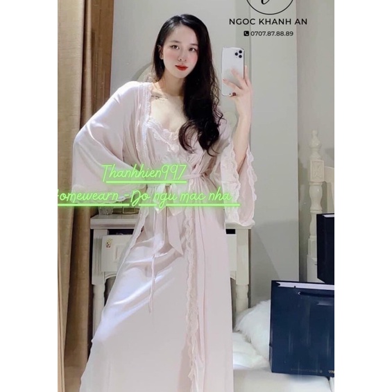 Set choàng cặp + váy lụa trắng trơn phối ren