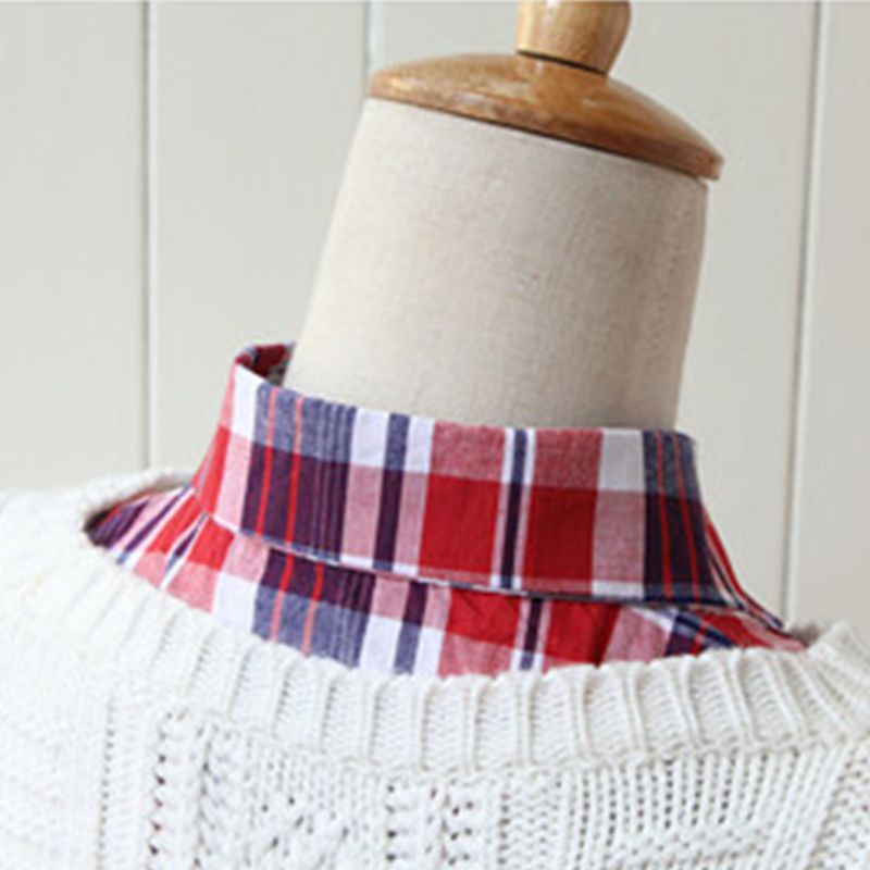 Youyo Mới Về Cổ Áo Sơ Mi Giả Sọc Caro Cổ Điển Có Thể Tháo Rời Thời Trang Adj