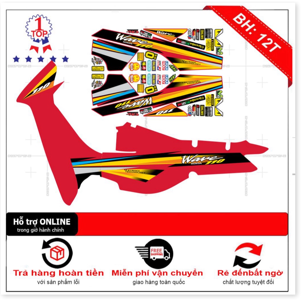 ( Quí khách vui lòng mang ra tiệm cho thợ dán ) Tem wave nhỏ đời đầu 110 đỏ