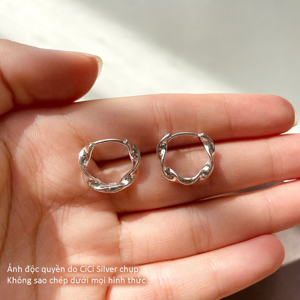 Khuyên tai tròn bạc, dạng xoắn dày, bông tai bạc 925 trơn cho nữ, cá tính CiCi Silver