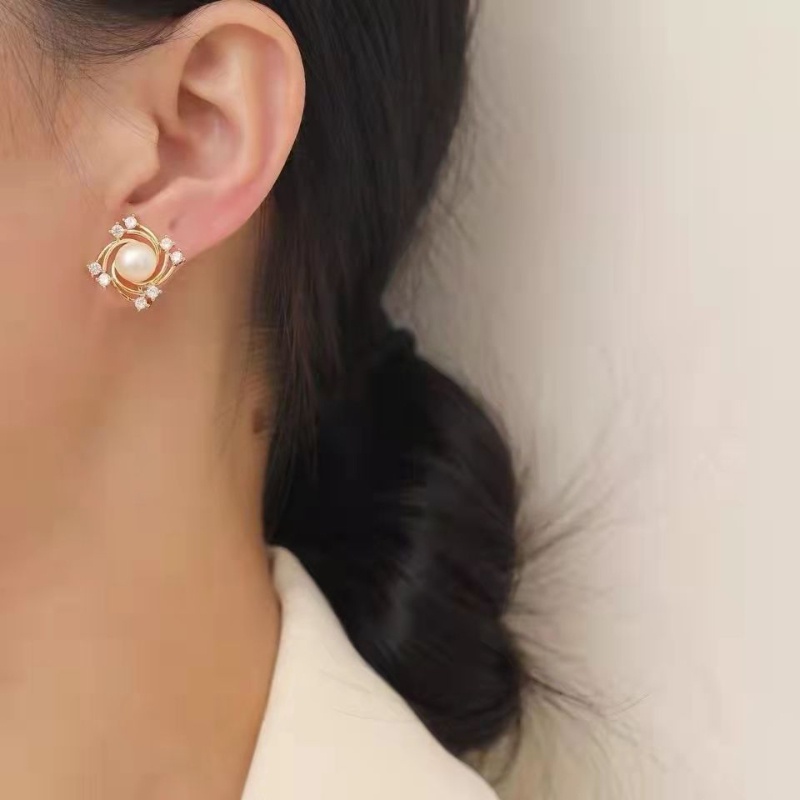 Bông Tai Mạ Bạc 925 Hình Xoắn Ốc Đính Ngọc Trai Phong Cách Hàn Quốc