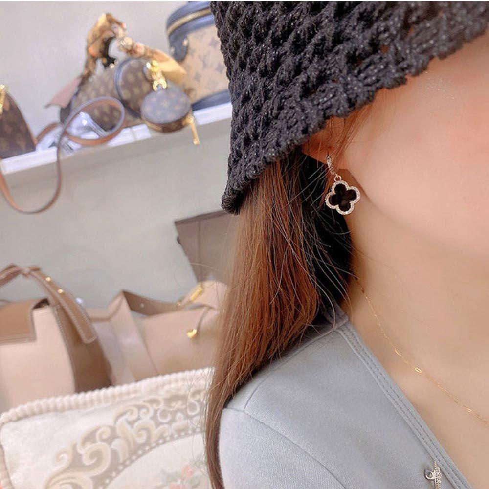Khuyên Tai Vòng Tròn Họa Tiết Cỏ Bốn Lá Đính Đá Zircon Cổ Điển Cho Nữ|Hoa Tai Dáng Dài Hình Giọt Nước Thời Trang Cho Nữ